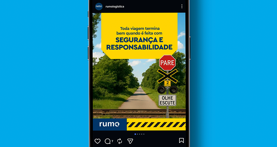 Publicação de Rumo nas redes sociais em sua campanha de Maio Amarelo de 2025.